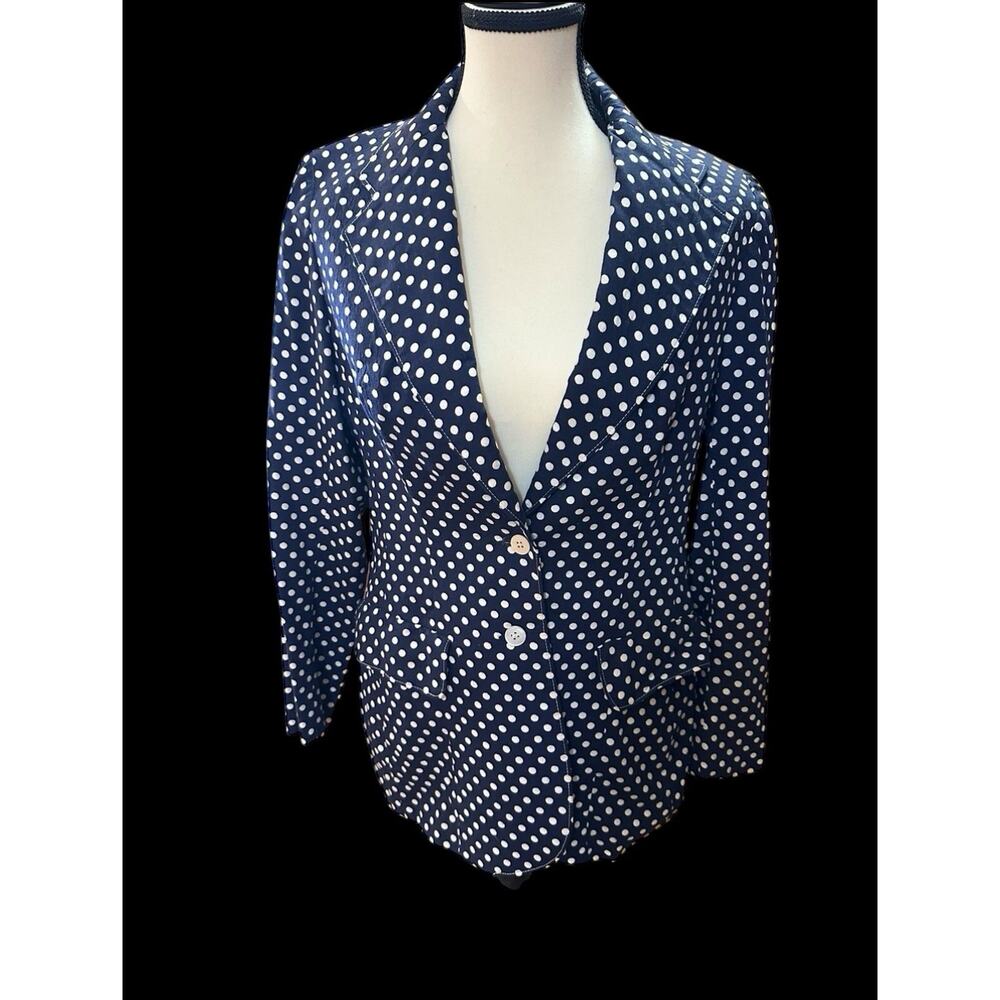 Evan-picone Small Ladies Blazer Polka Dot Navy Blue Vintage 1970’s
